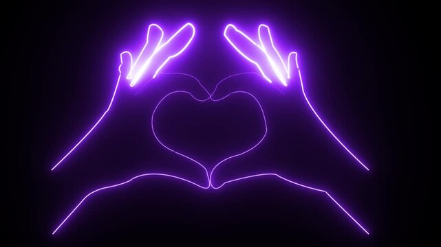 Neon tow hands in the from of a heart neon line animation love sing hand drawing animation HD video. connection, gesture, love, hand, valentine
