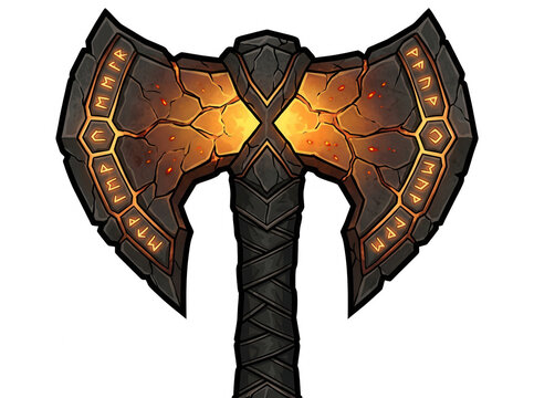 Hache de combat fantastique avec runes lumineuses