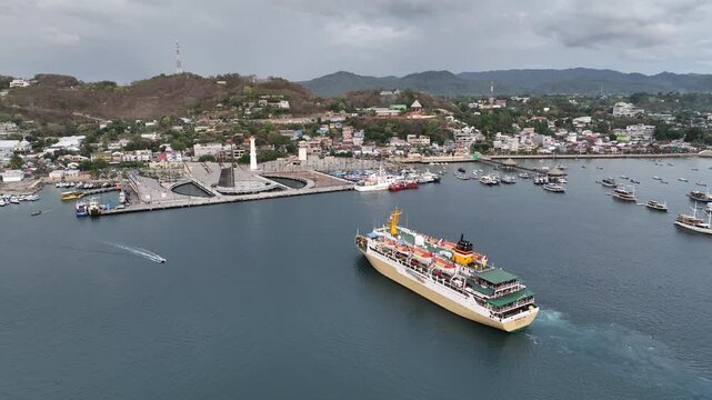 Aerial view of the ferry to Komodo Labuan Bajo Bay, Indonesia