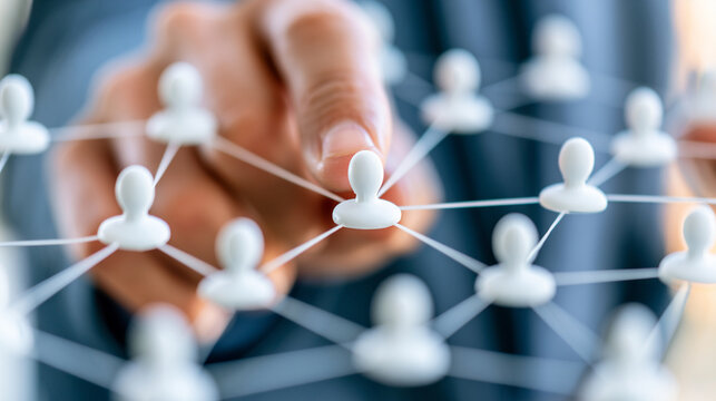 Business Leader Touching Connected People Network Icon For Human Resource Management Concept
