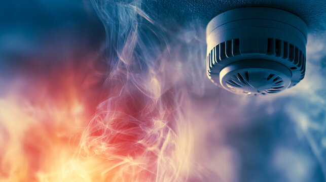 Ceiling Mounted Smoke Detector Sensing Smoke Sparks And Fire In Emergency Situation
