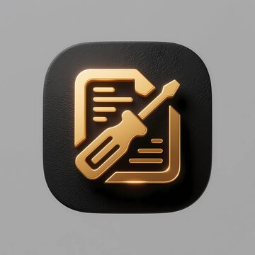 Golden Screwdriver and Document Configuration Icon 3D Render