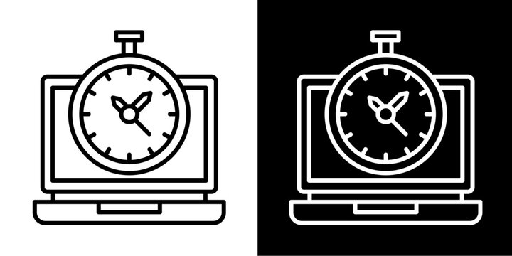 Laptop Timer Icon Set White Style Collection