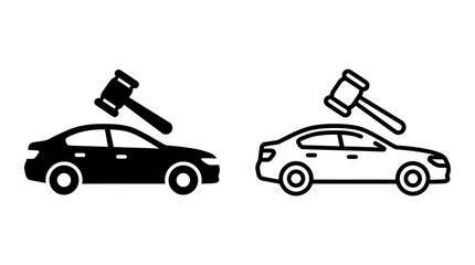 Naklejka premium Auction car icon set with gavel and automobile automotive transport