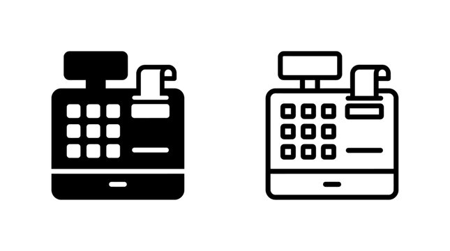 Cash register machine icon for retail business and point of sale transaction