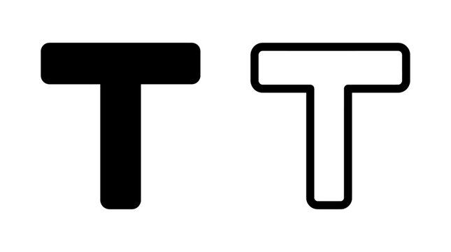 Letter t character icon in solid and outline style with alphabet