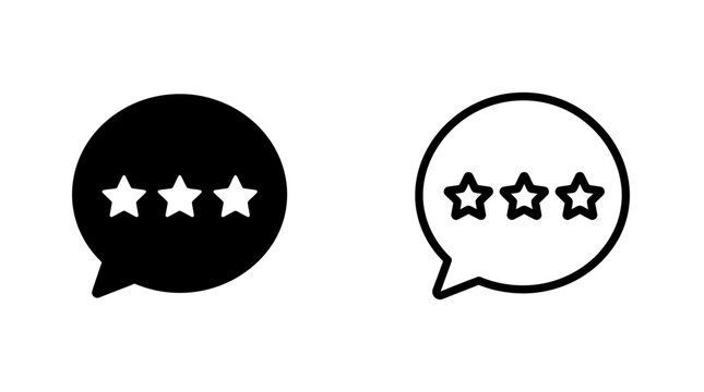 Three star rating speech bubble icons in solid and linear styles with feedback