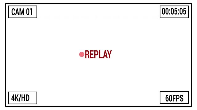 Video Camera Replay Screen Animation On Transparent Background, Vertical VHS Replay Overlay On Alpha Channel, IN 4K