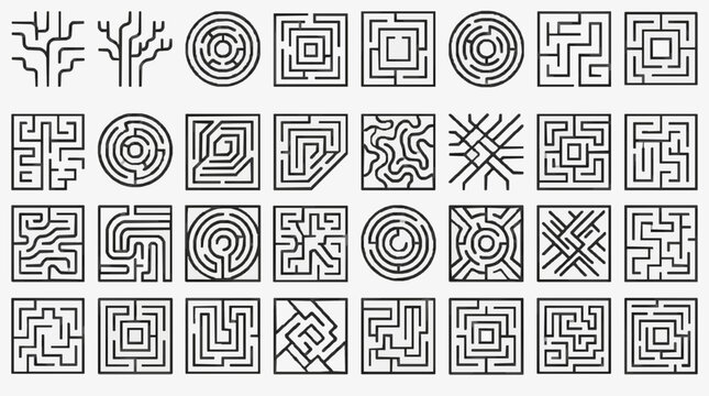 Abstract geometric maze and pattern designs for artistic and decorative use