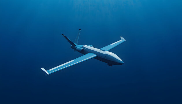 Autonomous Maritime Surveillance Drone Flying Over the Deep Blue Ocean.