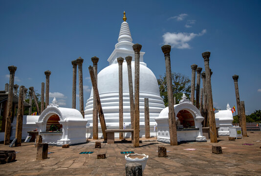 The Thuparama Dagoba at Anuradhapura in Sri Lanka. It is the oldest dagoba in Sri Lanka and was constructed by Devanampiya Tissa in the 3rd Century BC and is surrounded by 41 ancient stone pillars.