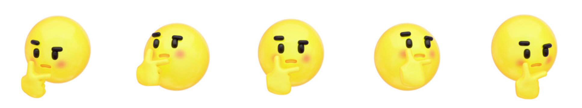 Cute Emoji 3D Icon Collection - Cute Thinking Emoji Set - Transparent 3D PNG Elements