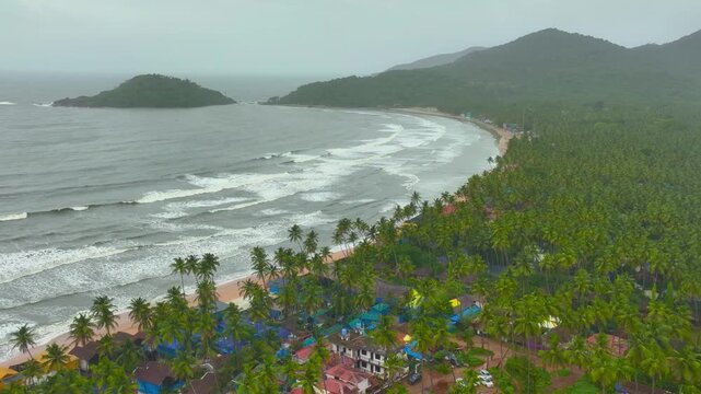 Palolem Beach coastline aerial view Drone view of Palolem Beach, Goa