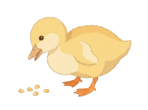 Patinho amarelo fofo comendo sementes