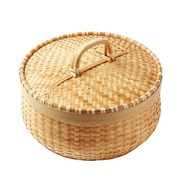 Traditional round wicker basket with a matching handle lid