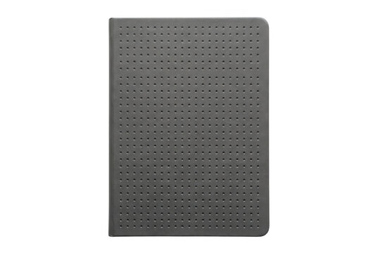 Caderno cinza escuro com capa perfurada