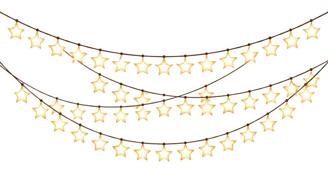 Cord&atilde;o de Luzes Estrela Douradas Festivas