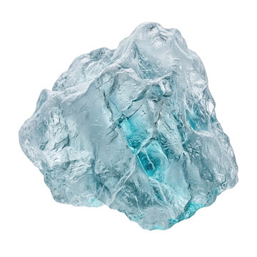 Pedra bruta de &aacute;gua-marinha azul isolada em fundo branco