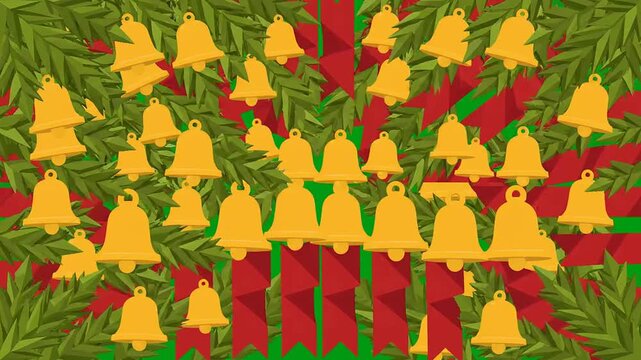 Christmas bells and pine branches animation frame with green screen background. Perfect for holiday video editing, festive projects or greeting cards.