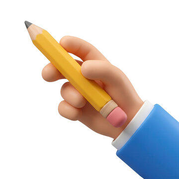 M&atilde;o de desenho animado segurando um l&aacute;pis amarelo