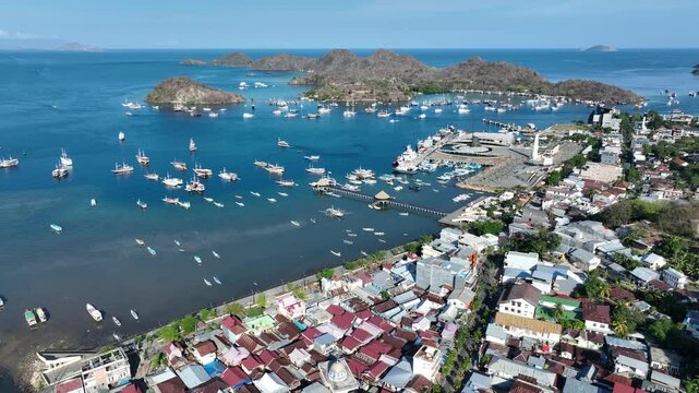 Aerial view of the cityscape of Komodo Labuan Bajo city, Indonesia