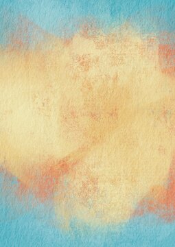 Retro Style Yellow and Orange Watercolor Wave Background on Light Blue Paper for summer , tropical, restaurant and retro style concept.