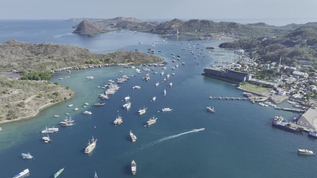 Aerial view of  coastline of Komodo Labuan Bajo Bay, Indonesia