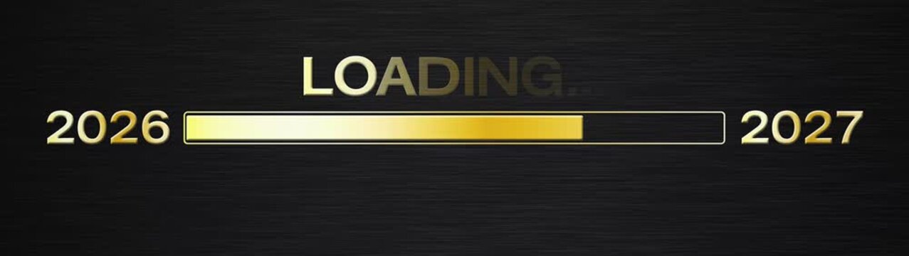 Video animation of loading bar in gold with the message loading and happy new year 2027 over dark background - new year concept - represents the new year 2027.