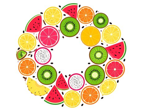 Colorful Fresh Fruits Arranged In Circle.