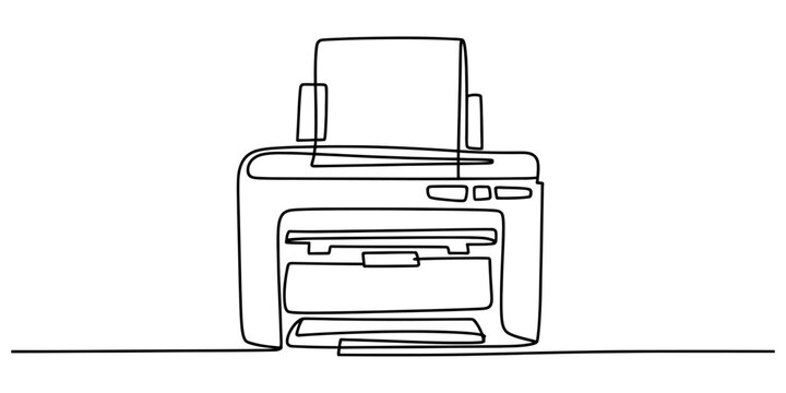 Continuous single line drawing of a printer machine office equipment for printing documents isolated on a white background Vector, illustration