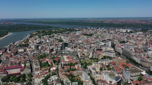 Aerial View of Belgrade Center, Belgrade Waterfront and Stefan Nemanja Monument