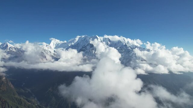 Aerial view of snow-capped Himalayan peaks from Asia No.1 viewing platform in Jilong, Tibet