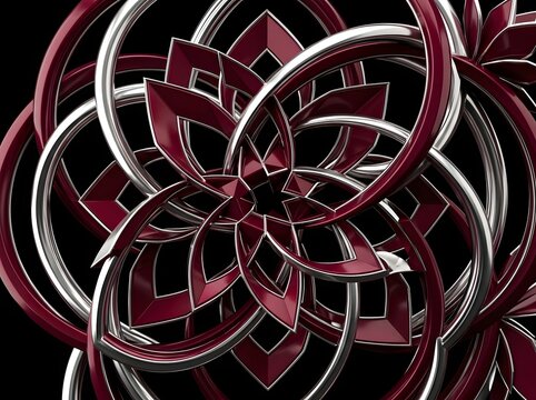 Abstract maroon and silver metallic floral pattern