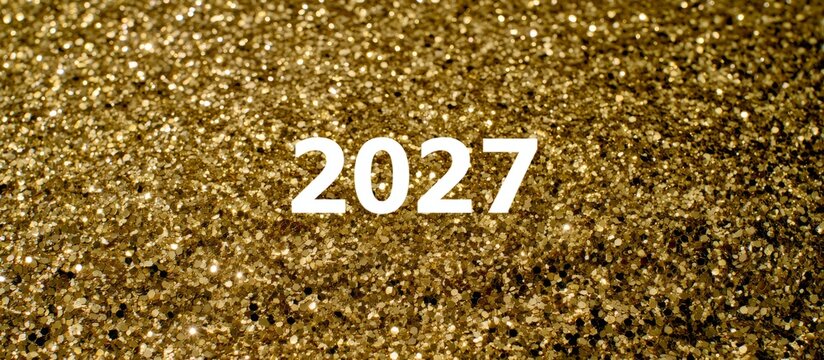 Year 2027 golden glitter new year celebration, banner
