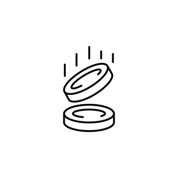 Icon showing a coin flipping or falling through the air with currency investment business transaction abstract