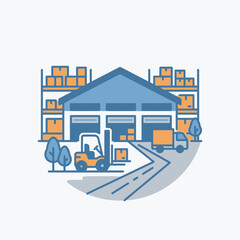 Obraz premium Warehouse illustration icon with forklift and loading dock