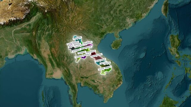 Animated Map of Laos Showing Provinces and Vientiane Prefecture