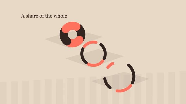 Minimalist graphic animation showing a share of the whole with circular chart segments