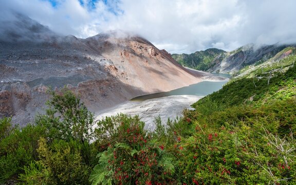 View of caldera with lake, Chait&eacute;n volcano crater, Pumalin National Park, Los Lagos, Patagonia Verde, Chile