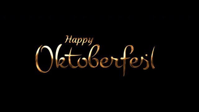 Gold metallic happy oktoberfest text lettering on black background, perfect for festive holiday designs with a stylish typography touch.