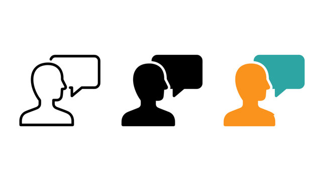User talking with speech bubble icon set design elements