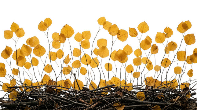 Hojas amarillas de oto&ntilde;o sobre ramas secas