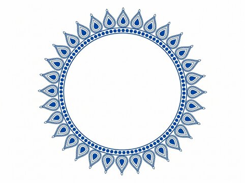 Blue Decorative Circular Frame with Lotus Petals and Paisley Motifs &ndash; Durga Puja Border Design