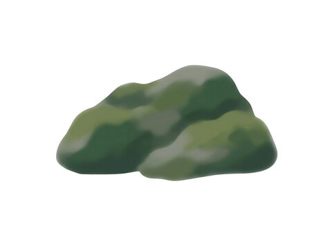 Piedra natural cubierta de musgo verde sobre fondo blanco