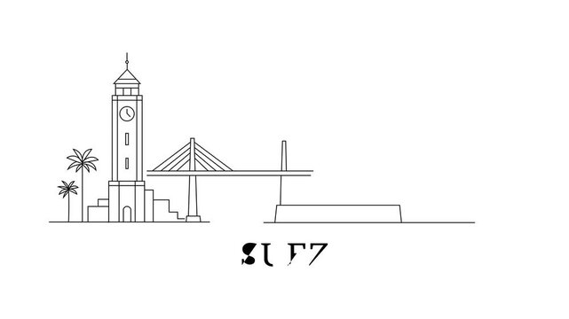 Suez skyline features iconic landmarks and bridges