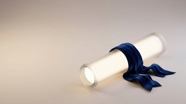 Digital scroll wrapped with blue ribbon symbolizing educational achievement