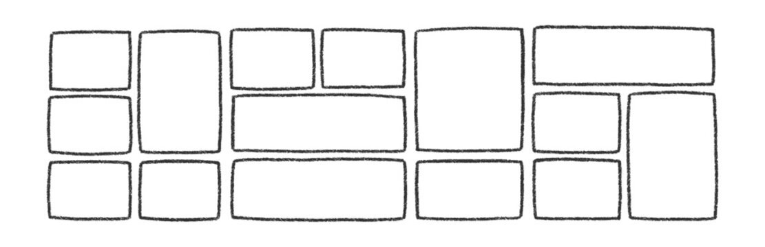 Set of marker rectangles and squares. Hand drawn vector geometrical shapes, sketch frames for text and pictures. Outline vector illustration with speech bubbles.