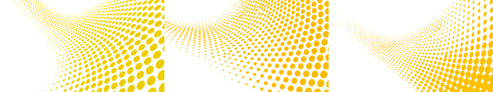 Abstract yellow halftone background pattern with wave grid perspective vector illustration isolated on transparent background