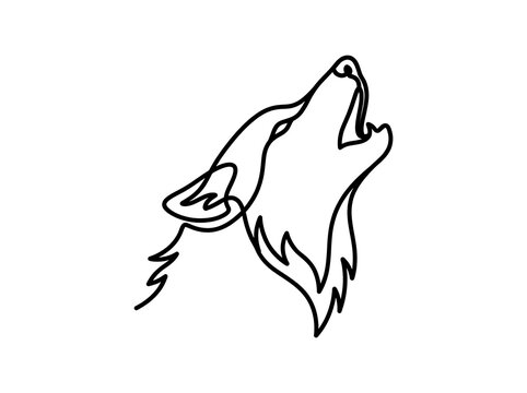 Howling wolf head continuous line drawing on white background