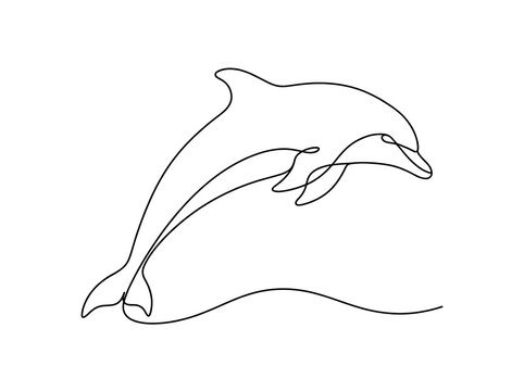 Dolphin jumping in continuous single line drawing style